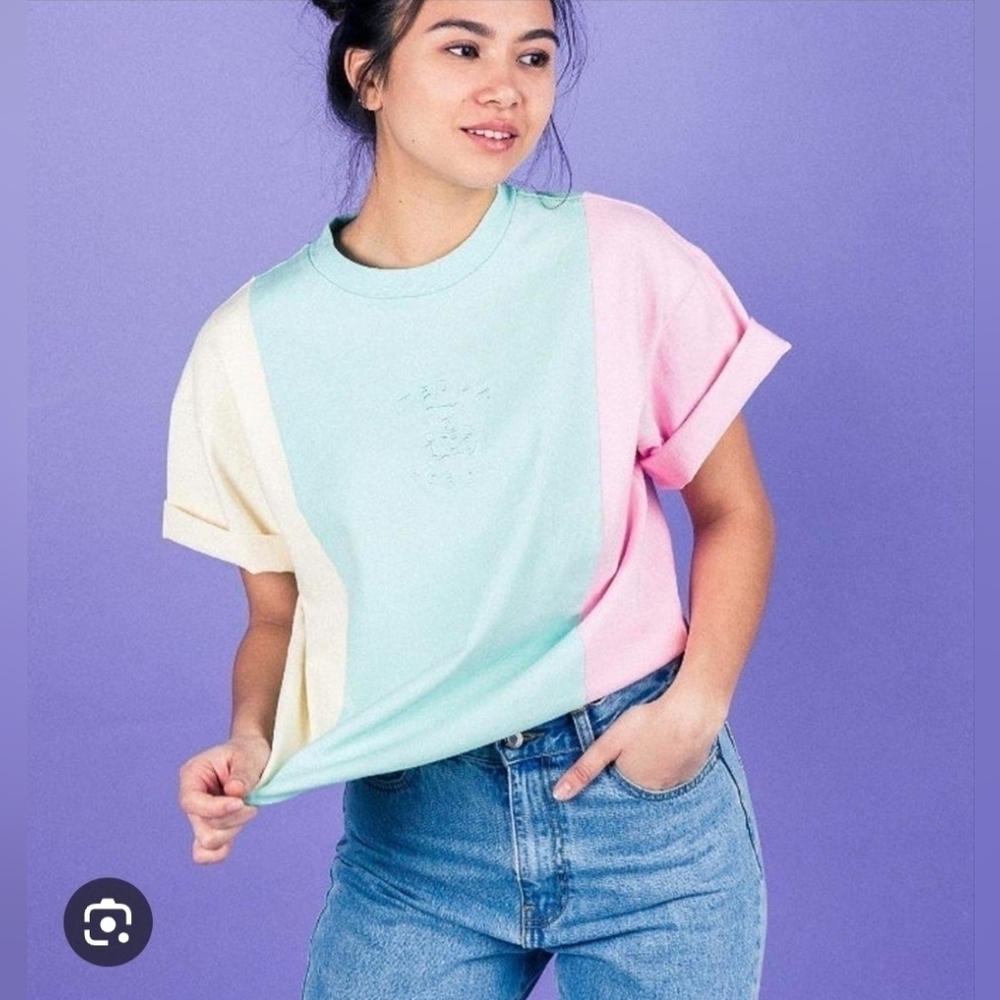 Teddy Fresh Neopolitain Color Block Cotton Cropped Tee Shirt XS